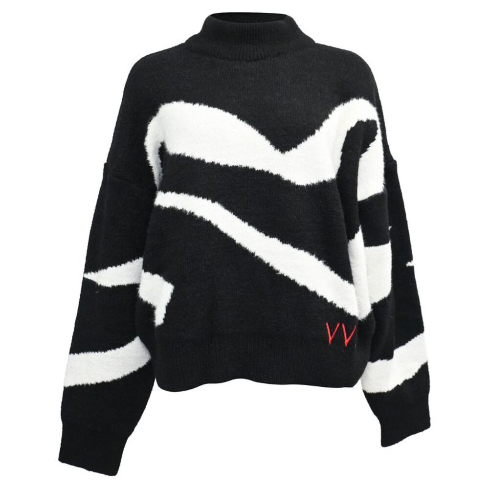 Victoria Beckham Intarsia-Knit Turtleneck Sweater in Black and White Polyamide